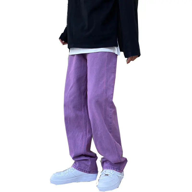 Evertop OEM Men's Jeans-Purple Wind Pantalon Homme Baggy Jeans Plus Size Cargo Denim Pants Men Distressed Designer Trousers