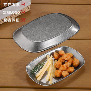 Rétro Vieux En Acier Inoxydable Approfondi Assiette À Dîner Creative Snack Frites Poulet Frit Assiette Barbecue En Plein Air Pique-Nique Assiette - Product Image 2