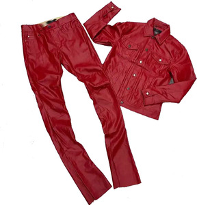 Streetwear personnalisé logo brodé fermeture éclair vestes en cuir PU chemises et pantalons évasés empilés <span class=keywords><strong>Wwo</strong></span> pièce ensemble hommes survêtements en cuir - Product Image 1