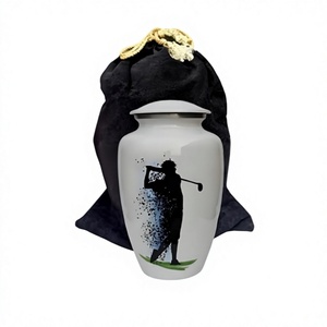 Urne funéraire blanche en forme de silhouette de golfeur pour adulte avec sac en velours, design personnalisable - Product Image 1