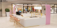 Kiosque à desserts rose personnalisé, mobilier de présentation en bois pour boulangerie, design d'intérieur de magasin de détail, vitrine en verre pour pâtisserie