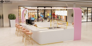 Tùy Chỉnh Màu Hồng Món Tráng Miệng Kiosk Bằng Gỗ Bánh Hiển Thị Đồ Nội Thất Cửa Hàng Bán Lẻ Thiết Kế Nội Thất Tráng Miệng Bánh Kính Hiển Thị Trường Hợp - Product Image 6