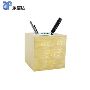 EMAF OEM 3 Reihen Display Holz digitale Schreibtisch uhr Temperatur Kalender Stift halter Uhr - Product Image 6