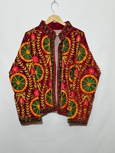 Women's Red Velvet Embroidered Blazer <b>Mandarin</b> <b>Collar</b> Floral Hand Embroidery Full Sleeve Autumn Style <b>Jacket</b> in wholesale price - Product Image 1