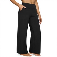 Pantalons de yoga solides pour femmes, coupe large, avec poches, taille élastique, taille haute, respirants, extensibles, décontractés, ensemble de 2 pièces