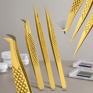 3Pcs Gold Eyelash Extension Tweezers Set Stainless Steel Volume <b>Fan</b> <b>Lashes</b> Precision Curved Isolation Beauty Salon Tools - Product Image 2