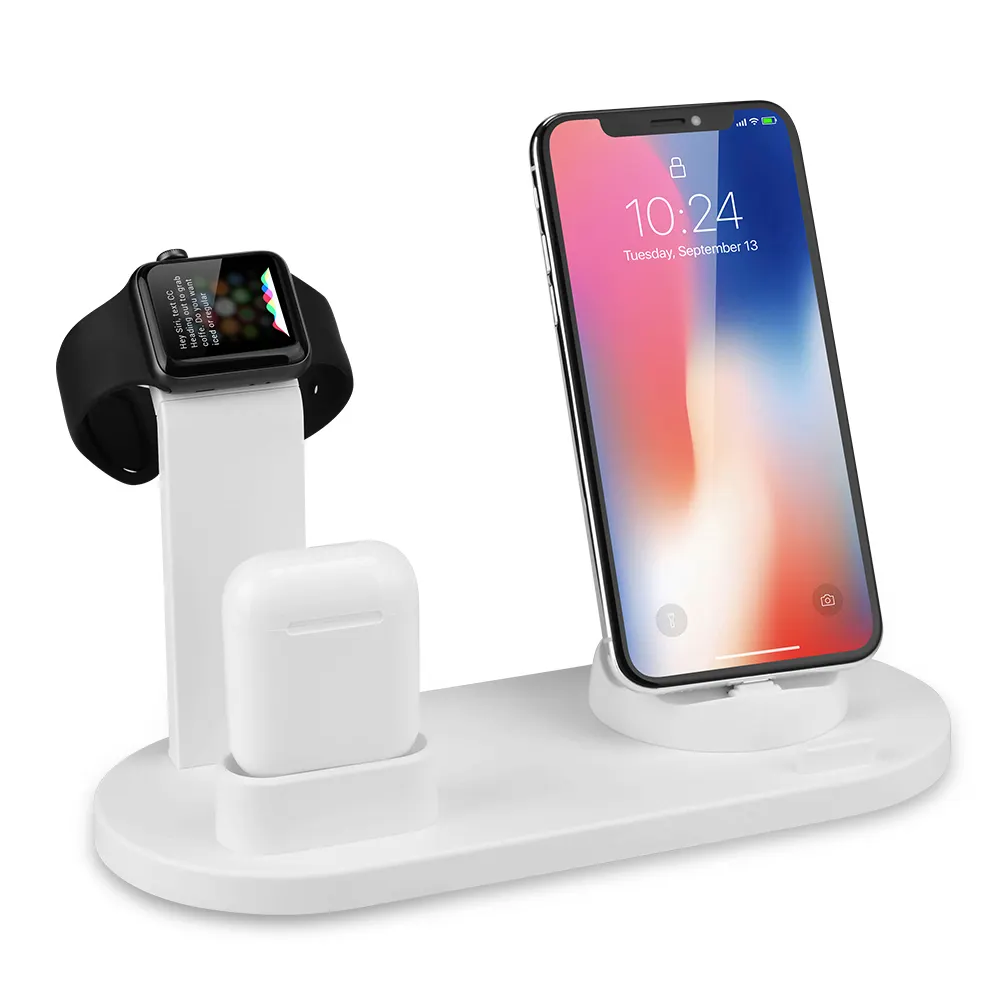 2020 Nieuwe Producten 4 In 1 Mobiele Telefoon Opladen Dock Stand 10W Qi Snelle Draadloze Oplader Station Voor Airpods voor Apple Horloge