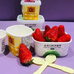 2.5oz 4oz 5oz 6oz 12oz Wholesale Custom Printed Personal Logo Square Mini Ice Cream Paper Carton Cups With Lids And Spoon