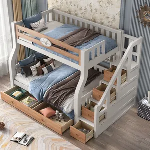 Mueble de dormitorio para niños, cama de madera maciza con dibujos animados, <span class=keywords><strong>litera</strong></span> para almacenamiento de escaleras, mesa de estudio con tobogán, barato - Product Image 4