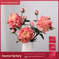 Lukisan Minyak Bunga Peony Sutra Tiruan Gaya Retro dengan Pinggiran Terbakar, Bernuansa Mewah, Romantis, Berkualitas Tinggi untuk Pernikahan dan Dekorasi Luar Ruangan