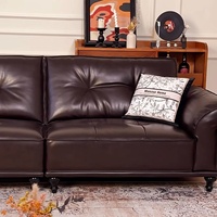 2024 Vintage Style français rétro canapé droit nouveau cuir véritable Style américain grand ensemble pour salon pour petits appartements