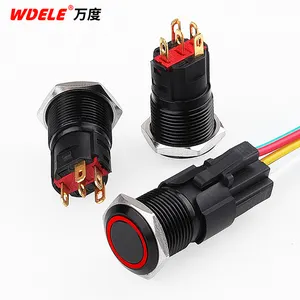 16mm 19mm Push Switch Aluminum Oxide Metal High Quality Mounting Hole Black Symbol Led Momentary Latching 5A