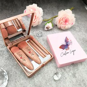 Juego de brochas de maquillaje de 5 piezas de bajo precio, venta al por mayor, herramientas OEM de maquillaje rosa, kit de brochas de maquillaje para imprimir su logotipo