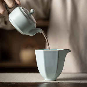 Ru Ware Hexagonal Fair Cup Ceramic <b>Tea</b> <b>Set</b> With Crackle Glaze For Kung Fu <b>Tea</b> Serving - Product Image 2