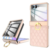 Étui en cuir PU pour Samsung Galaxy Z Flip 6 7 8 avec protection d'écran en verre trempé matelassé diamant et support de charnière