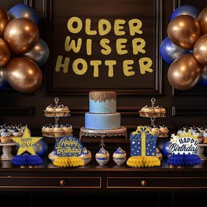 Décorations d'<span class=keywords><strong>anniversaire</strong></span> bleues <span class=keywords><strong>et</strong></span> dorées - Centres de table en nid d'abeille, élégants toppers de table pour adultes, décorations d'<span class=keywords><strong>anniversaire</strong></span> stylées - Product Image 6
