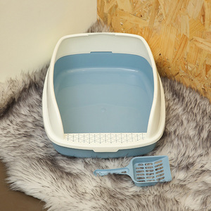 Hongyue <b>Cat</b> Litter <b>Box</b> Large Size Semi Enclosed Anti Splash With Scoop Blue Gray Pink Green Rectangle PP Material - Product Image 2