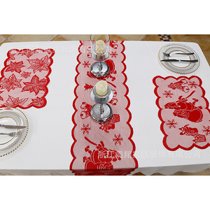 Embroidered Christmas Table Runner Santa Claus Bells Snowflake Pattern Polyester Party Decorations - Product Image 3