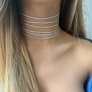 Parure de bijoux fantaisie pour femme, collier ras-du-cou et bracelet chaîne tennis avec pendentif œil porte-bonheur en zircon cubique - Product Image 1