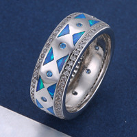 Bague de fiançailles en argent sterling de haute qualité avec incrustation d'opale bleue zirconium et opale australienne, bijoux faits à la main