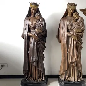 室外花园宗教教堂装饰圣母玛利亚和婴儿耶稣雕像真人大小青铜圣母玛利亚雕像