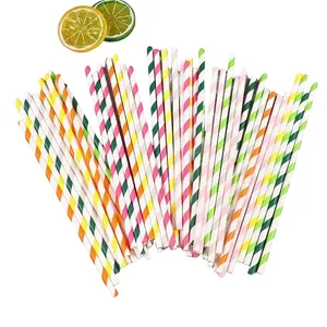 Stock Disposable Degradable Kraft Paper Straw Colored Small Dots Paper Juice Drink Decoration Straw