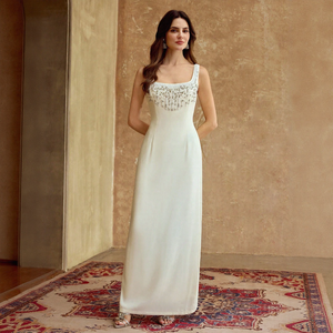 Robe longue de soirée de luxe <span class=keywords><strong>vert</strong></span> menthe à sequins et perles, sans manches, pour femme, avec option cape, livraison rapide, logo personnalisé - Product Image 1