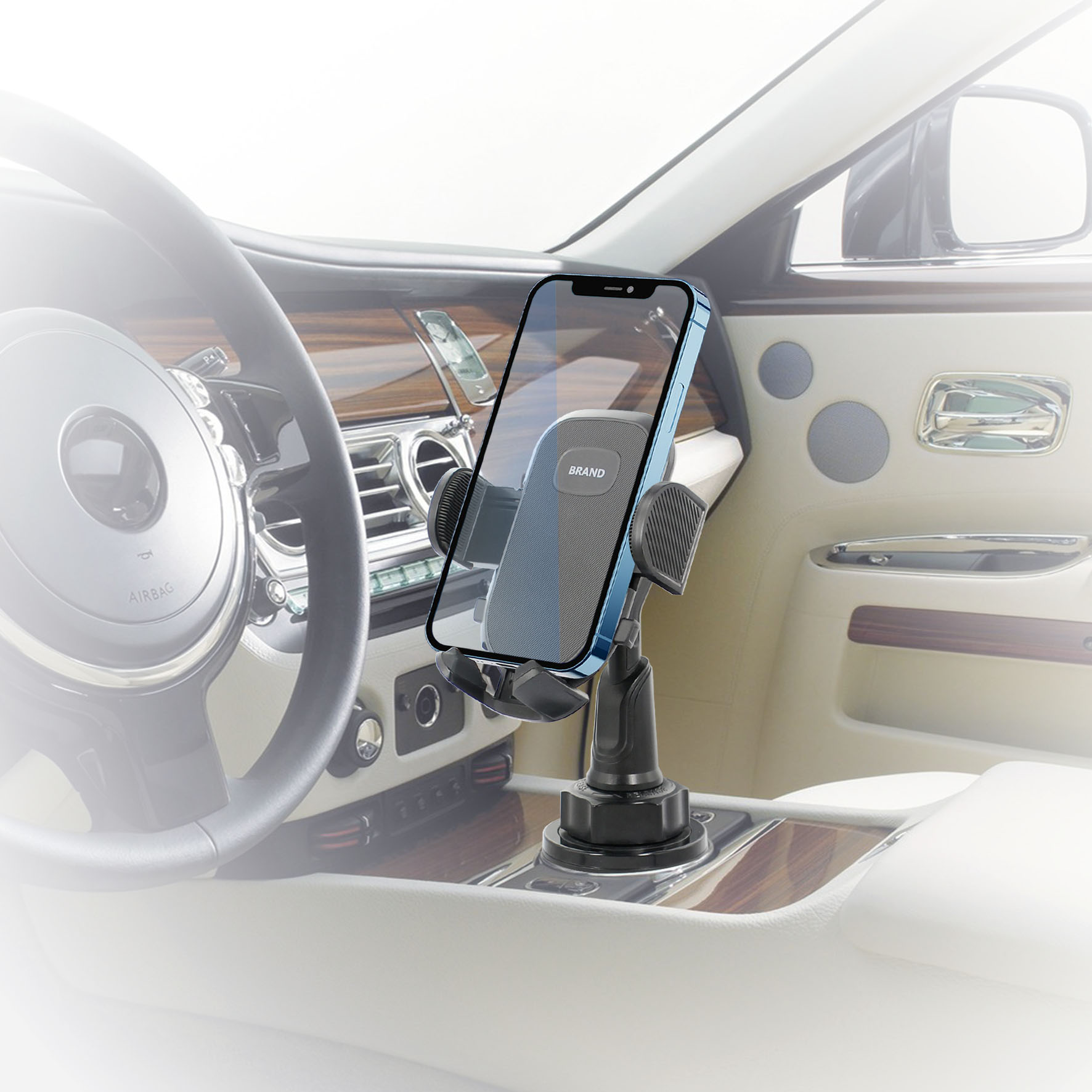 Customizable Universal Car Cup Holder with Front Panel Mobile Phone Holder Mount CZ91065 | Sinohero