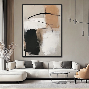 Decorazione per la casa fatta a mano linea Beige nero minimalista parete arte murale astratto Wabi Sabi pittura su tela - Product Image 4