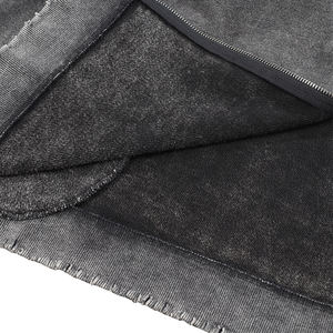 Venta al por mayor de ropa de calle de peso pesado personalizado lavado ácido cortar y coser sudaderas con capucha de los hombres a rayas desgastado Rip doble cremallera recortada Sudadera con capucha - Product Image 4