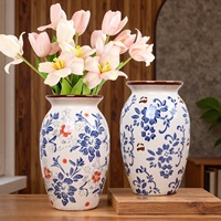 Vase en céramique bleu et blanc vintage, centre de table pour console de cheminée, décoration chinoiserie, vases floraux pour la décoration intérieure