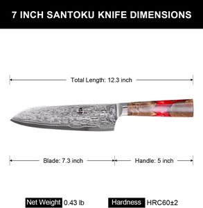 TUO <span class=keywords><strong>Kitchen</strong></span> <span class=keywords><strong>Pro</strong></span> Chef AUS-10 japonais Damas acier 45 couches 7 pouces couteau Santoku avec résine + manche en bois - Product Image 3