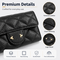 Portefeuille mini pliable classique en cuir matelassé noir, plusieurs emplacements pour cartes, accessoire de poche compact pour femme
