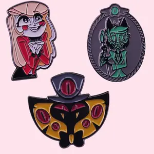 Beruchte Alastor Schurk Slang Demon Pin Sir Emaille Reversspeldjes Charlie Broche Hotels Demonen Sieren Pin Badges Geschenken Hazbin Hotel