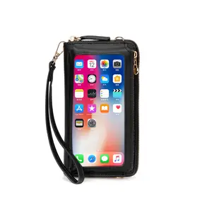 पु देवियों Multifunctional बटुआ बड़ी क्षमता महिलाओं टच स्क्रीन मोबाइल फोन बैग एकल कंधे विकर्ण छोटा सा बैग