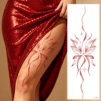 Autocollants de tatouage temporaire non toxiques, personnalisés, artistiques, vibrants, chics, rouges, abstraits, motif papillon et flamme symétrique, pour femmes, pour l'art des cuisses