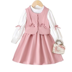 Nouvelle arrivée automne : Chemise blanche à manches longues style délicat pour petites filles, accompagnée d'un <span class=keywords><strong>gilet</strong></span> rose - Product Image 5