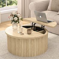 AJUNION Mobilier de maison moderne Espace de rangement pliant Table basse ronde Couchtisch Table basse en bois relevable pour salon