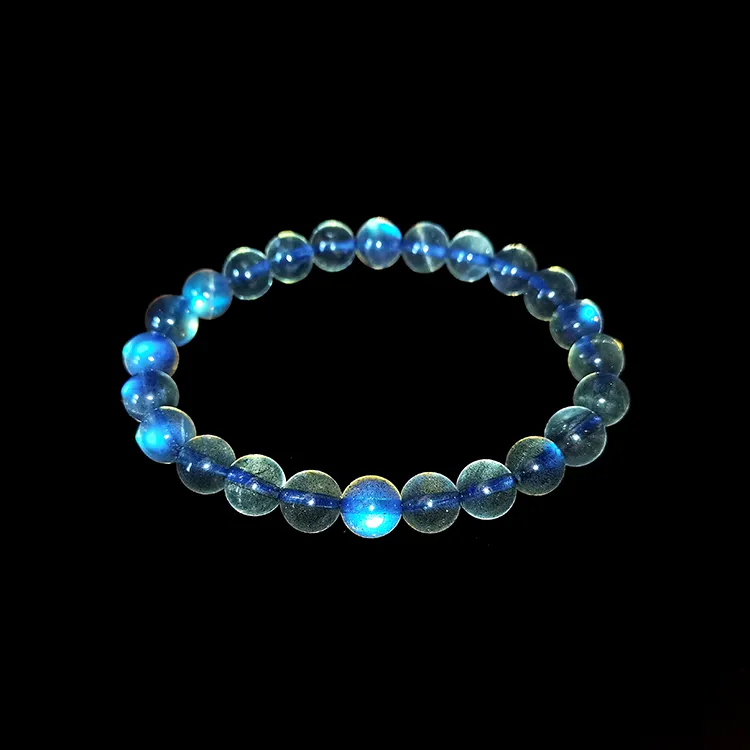 Braccialetto di pietra di luna blu perla rotonda di pietra di luna blu perline di pietra brillante all'ingrosso di alta qualità per regalo