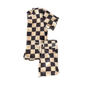 BSSO1965 Conjuntos personalizados para niños pequeños con estampado de caballitos de mar en color cian, conjuntos de manga corta para niños pequeños al por mayor - Product Image 2