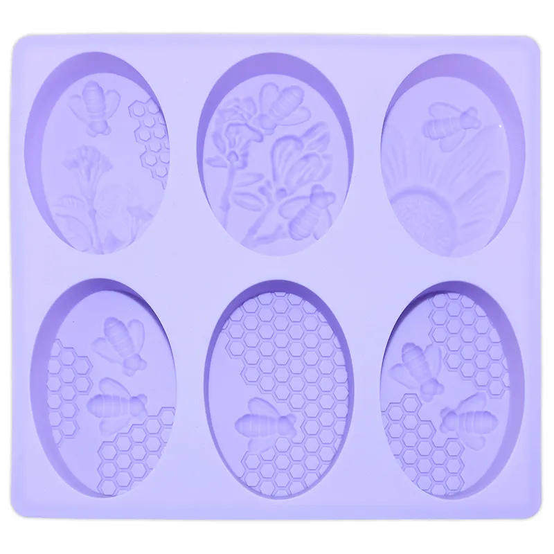 BHD-Molde de silicona ovalado para hacer pasteles, herramienta ecológica para hacer pasteles caseros, fácil de quitar, 6 cavidades, forma de panal