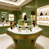 Edgy Luxe Cosmetics Boutique Featuring Tiered Open Shelves, Partial Enclosure Checkout, and Integrated LED Display Shelves