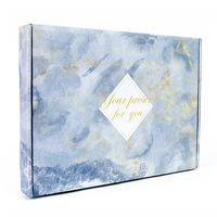Caja de Cartón Corrugado Plegable con Diseño de Mármol Acuarela en Azul Claro y Dorado, para Envíos, Cosméticos, Joyería, Regalos Navideños