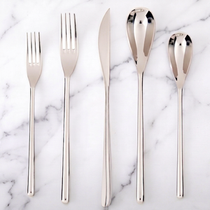Ensemble de couverts ovales argentés élégants en acier inoxydable poli miroir pour cuisine, salle à manger, mariage, fête et restaurant - Product Image 1