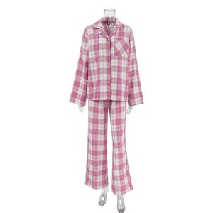 Collezione Primavera Estate Nuovo <span class=keywords><strong>Pigiama</strong></span> Due Pezzi <span class=keywords><strong>a</strong></span> <span class=keywords><strong>Quadri</strong></span> Rossi, Maniche Lunghe, Vita Elasticizzata, Alla Moda, in Flanella Traspirante - Product Image 5