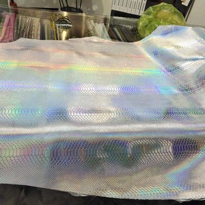 Snake Embossed Leather Metallic Silver <strong>Python</strong> Skin <strong>Real</strong> Cowhide for Shoes Handbags - Product Image 4