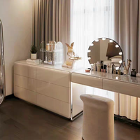 Coiffeuse en bois haut de gamme extensible avec LED, miroir irrégulier et commode à 6 tiroirs pour chambre, mobilier de maison, appartement, villa