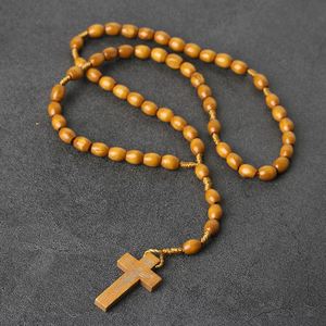 Rosario Vintage con Cruz, Cuentas de Madera Natural de 10mm, Colgante Religioso Hecho a Mano, Regalos de Jesús para Pascua, Joyería Cristiana al por Mayor - Product Image 4