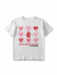 T-shirt bianca da donna per la sensibilizzazione sulle malattie cardiache, a maniche corte, girocollo, con disegno di cuore a cartone animato, casual, per la primavera/estate - Product Image 1