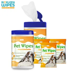 Biokleen Customized 70 PCS 100% Bamboo OEM Biodegradable Organic Pet Dog Cleaning Wet Wipe Grooming & Deodorizing Pet Wipes